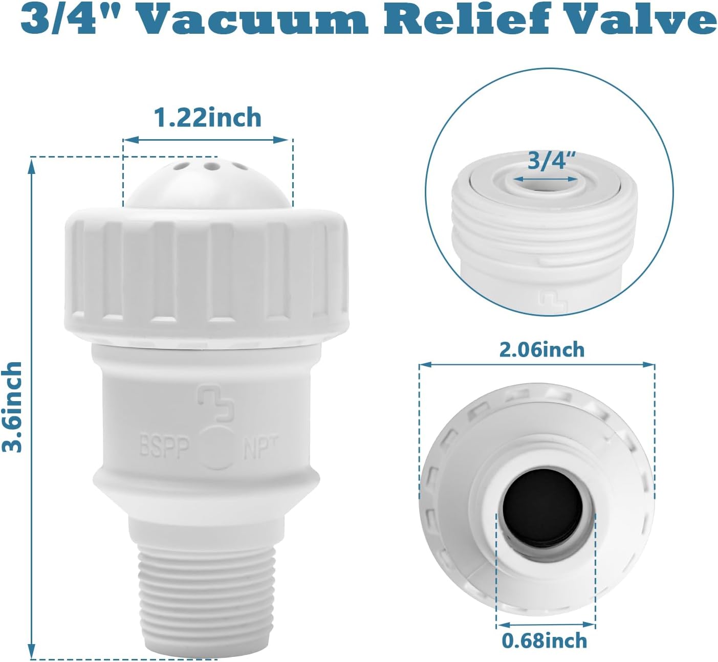 Earthtec 3/4" Vacuum Relief Valve Fixes Pool Solar System Pool Heating System Water Leakeage Compatible with Heliocol Sunstar SwimJoy SwimLux Solar Panels Heater