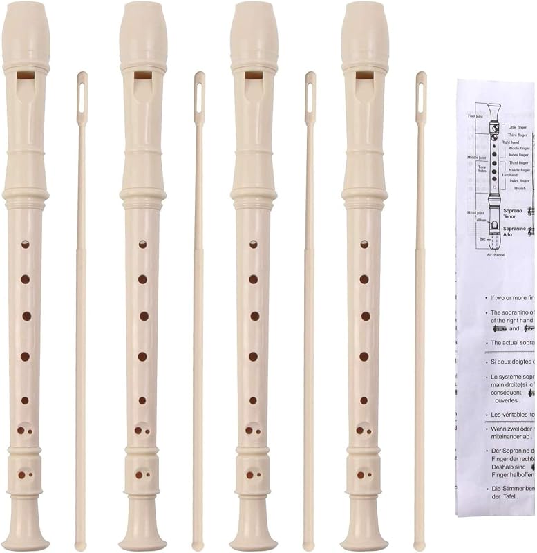 SANNIX 4 Pack Recorder Instrument, 8 Hole German Style Soprano Recorder | for Beginner, Recorder With Cleaning Rod, School Student Music Instrument (Ivory)