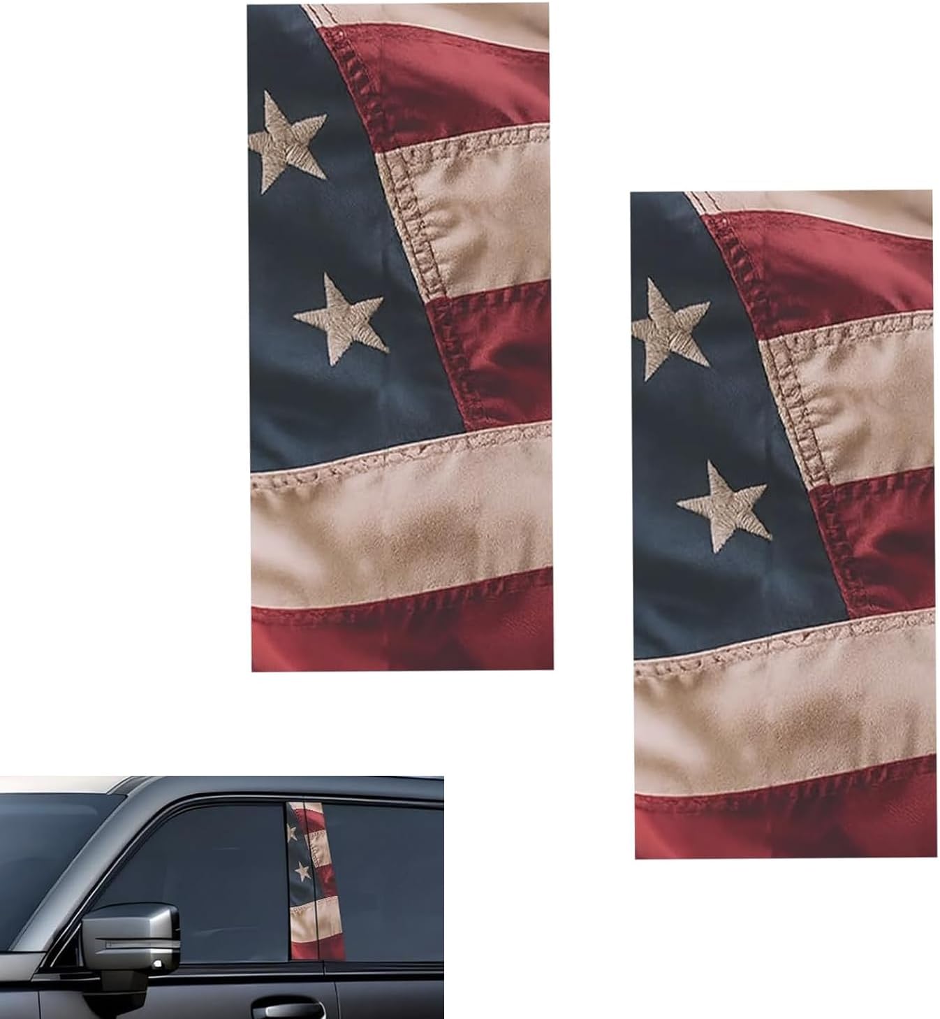 2 PCS Car B Pillar Stickers, Aged American Flag Window Decal 9.4" x 18" Self-Adhesive Protective Film, Universal for Car Door Window Pillar Decoration (Red)