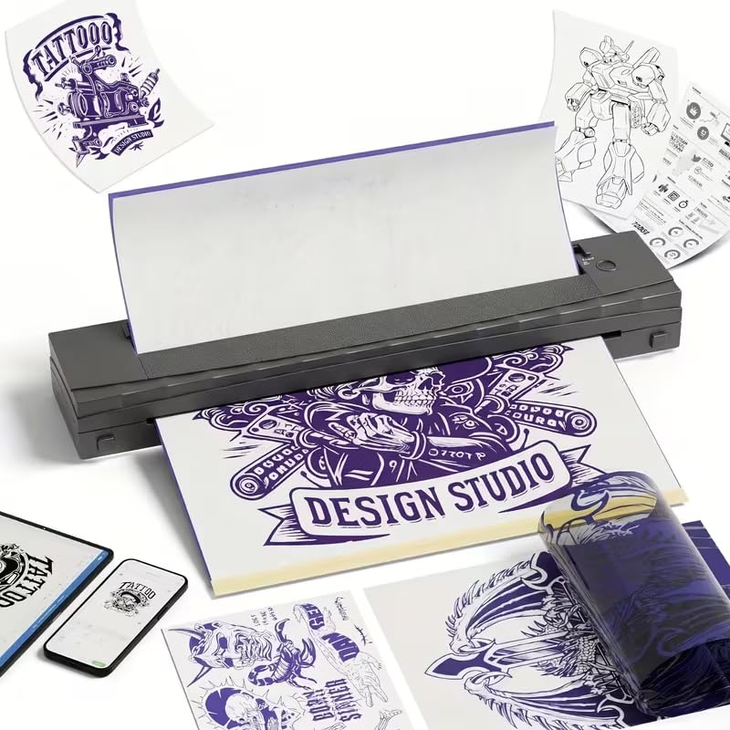 Image of D80 Tattoo Stencil Printer Tattoo Printer Thermal Printer for Tattoo, Mini Portable Printer, Compatible with Smartphone and PC, iOS, Android, with 5pcs A4 Tattoo Transfer Paper