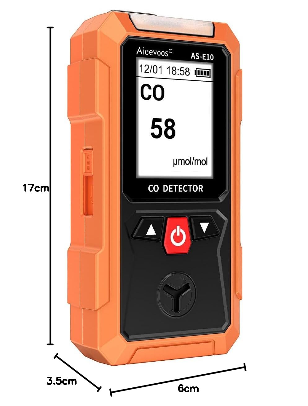 AS-E10 Detector de Monóxido de Carbono Portátil, Medidor Monóxido de Carbono con Alarma Sonora y Visual, 0-2000PPM, Alarma de CO, Pantalla LCD Retroiluminada, para Casa, Coche, Camping