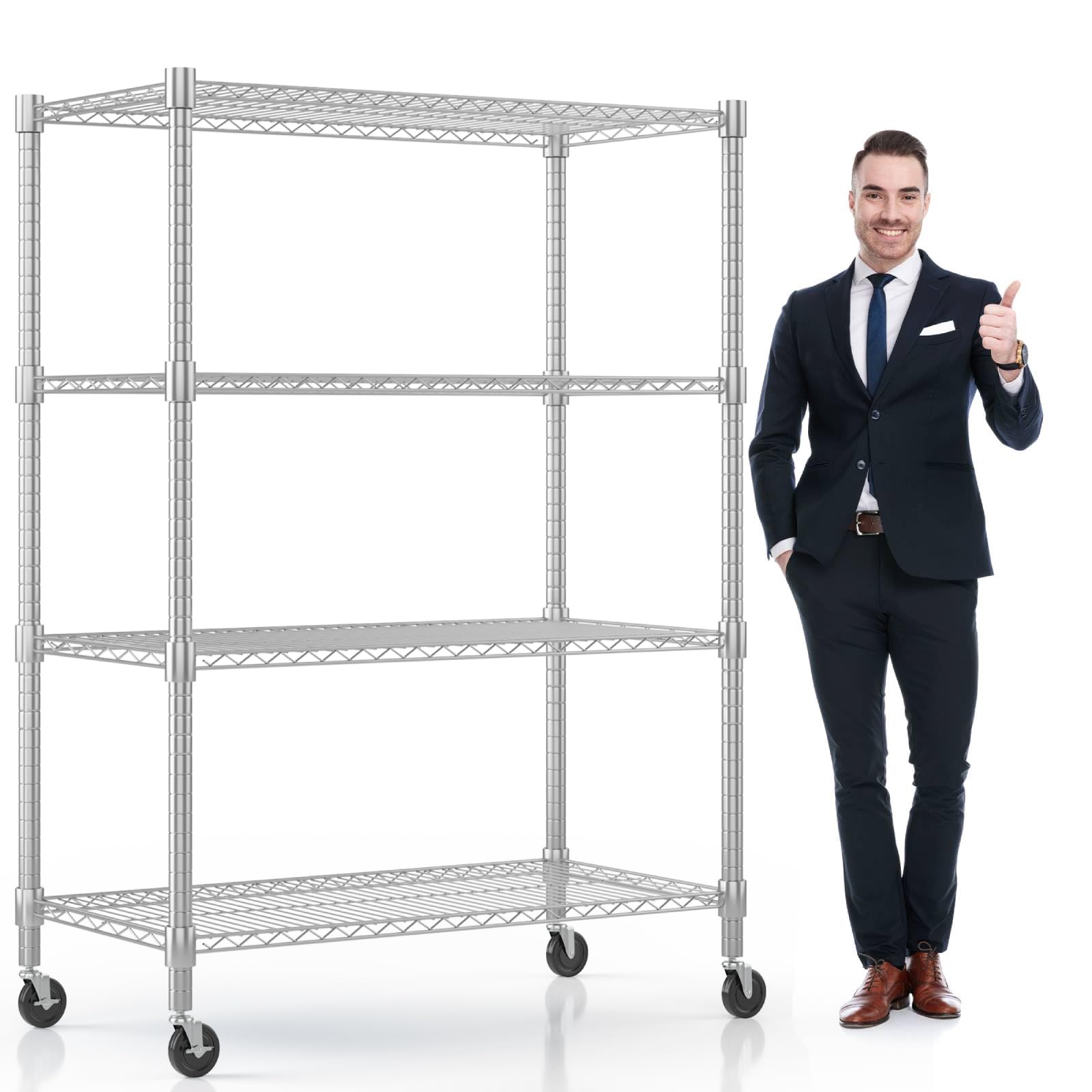 Himimi Estantería de Alambre 4 Niveles con Ruedas, Altura Ajustable, 500 kg, 90x45x183 cm