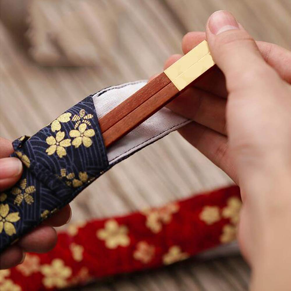 Essstäbchen im chinesischen Stil-Japanische Essstäbchen aus Holz Wiederverwendbare chinesische Essstäbchen Spülmaschinenfest 25 cm Essstäbchen aus Holz mit roter oder blauer handgefertigter Stofftas