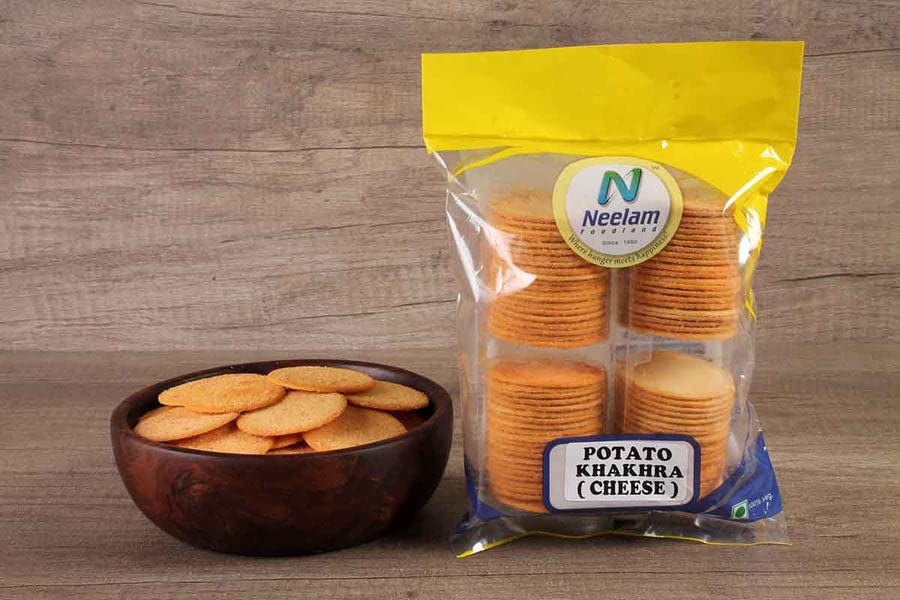 neelam foodland cheese potato mini khakhra perfect snack food at home/travel/picnic, 400g