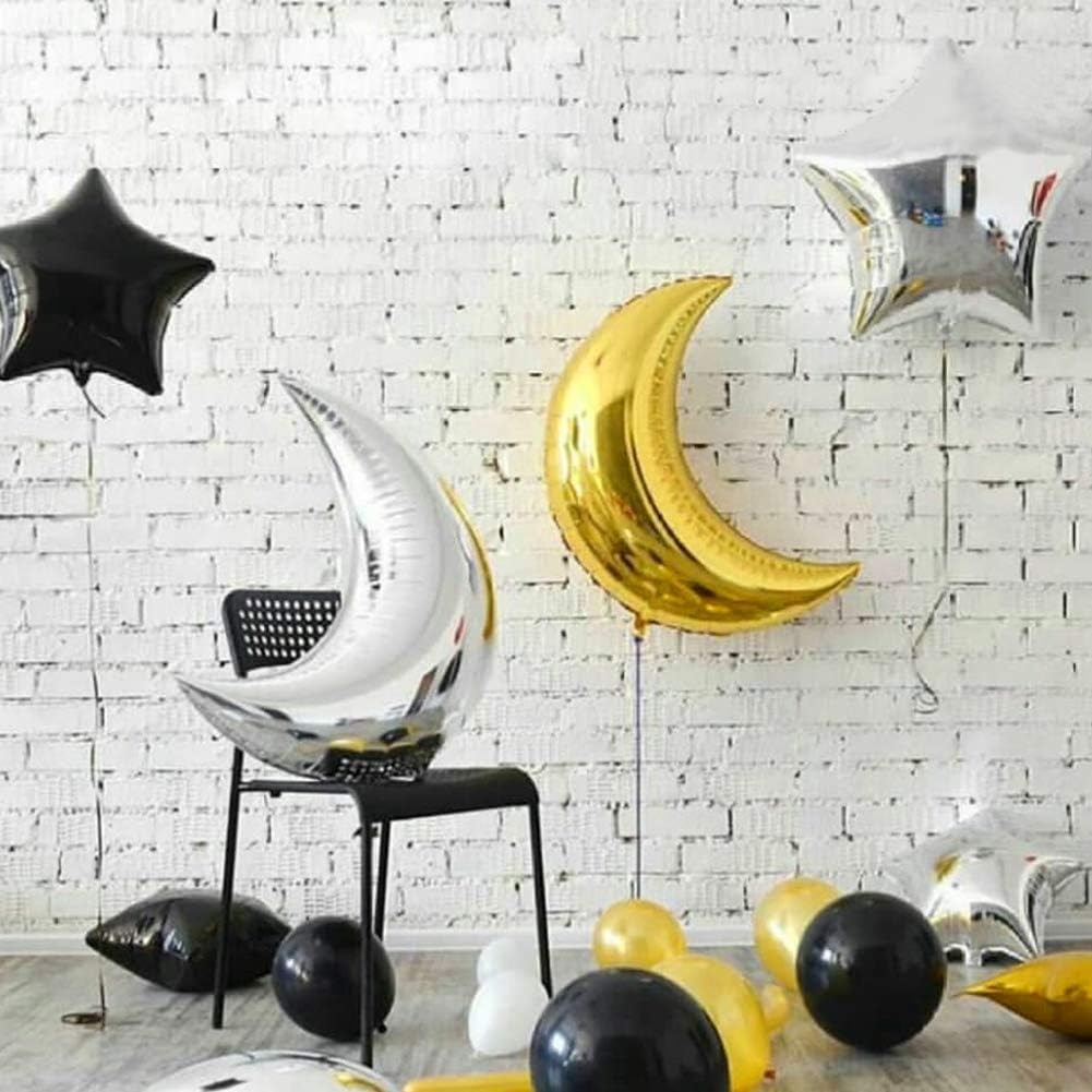 DelightBox 6 Pcs 36" Silver Large Moon Balloons Foil Balloons Mylar Balloons for Birthday&Wedding Party Decoration
