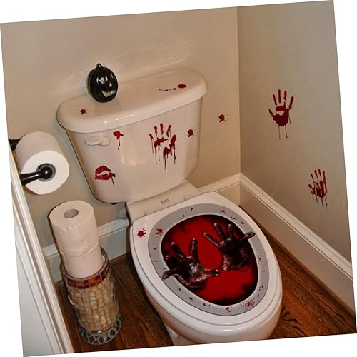 Miniatura 5 de Didiseaon 2 juegos de calcomanías 3D de vampiro Halloween para el inodoro, apliques de Halloween, para asiento de inodoro, mural sangriento,
