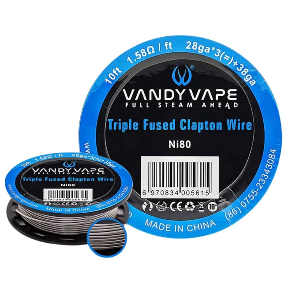 Vandy Vape Triple Fused Clapton Wire NI80 28ga*3(=)+38ga 1.58ohm 10ft - No Nicotine