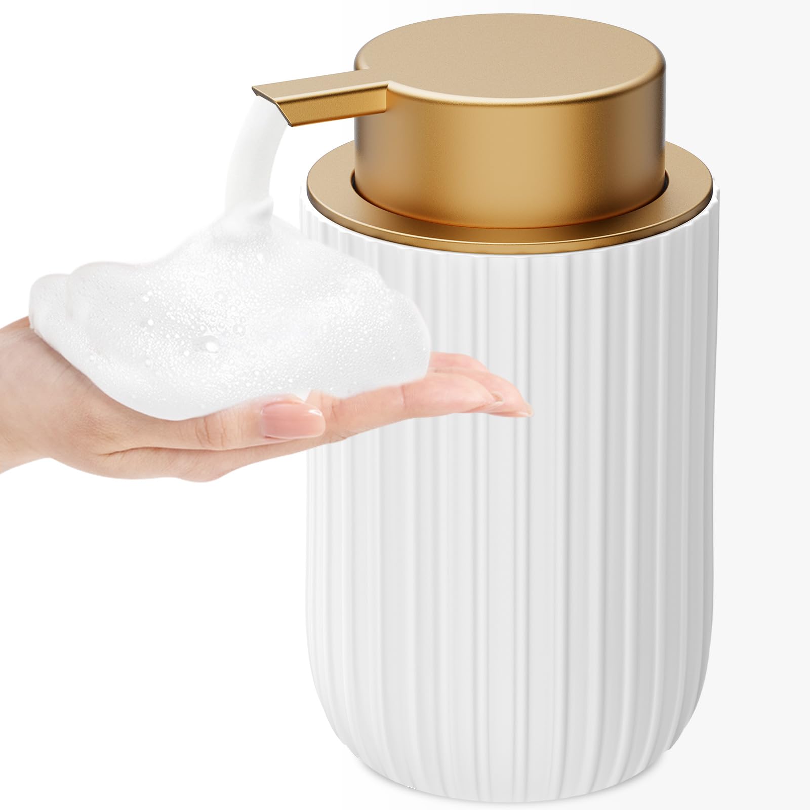 Schaumseifenspender aus Keramik, 340 ml, Badezimmer-Handseifenspender, nachfüllbarer Lotion-Seifenspender mit abnehmbarer Pumpe für Küche, Handwaschspender, moderne Heimdekoration (weiß)