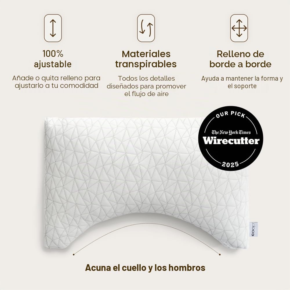 Coop Home Goods Almohada ajustable original Crescent, almohadas de cama Queen para soporte de hombros, cuello y cabeza, almohadas de espuma Crescent – firmeza media para dormir de espalda y de lado