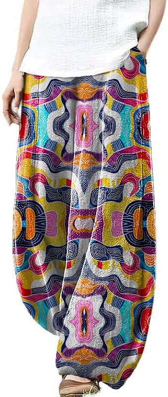 Womens Beach Pants Lounge Breathable Palazzo Pants with Pockets Flowy Pants Fashion Beach Clothes for Women