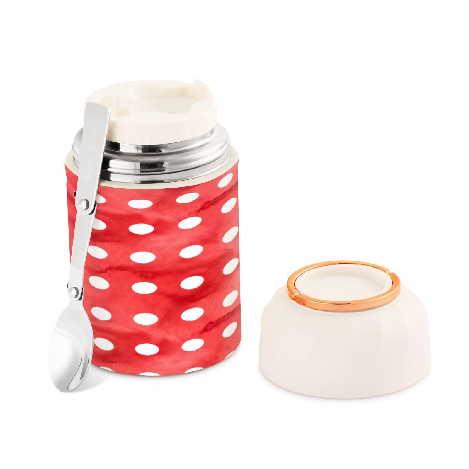 Tarro de comida aislado al vacío en acero inoxidable con boca ancha y cuchara