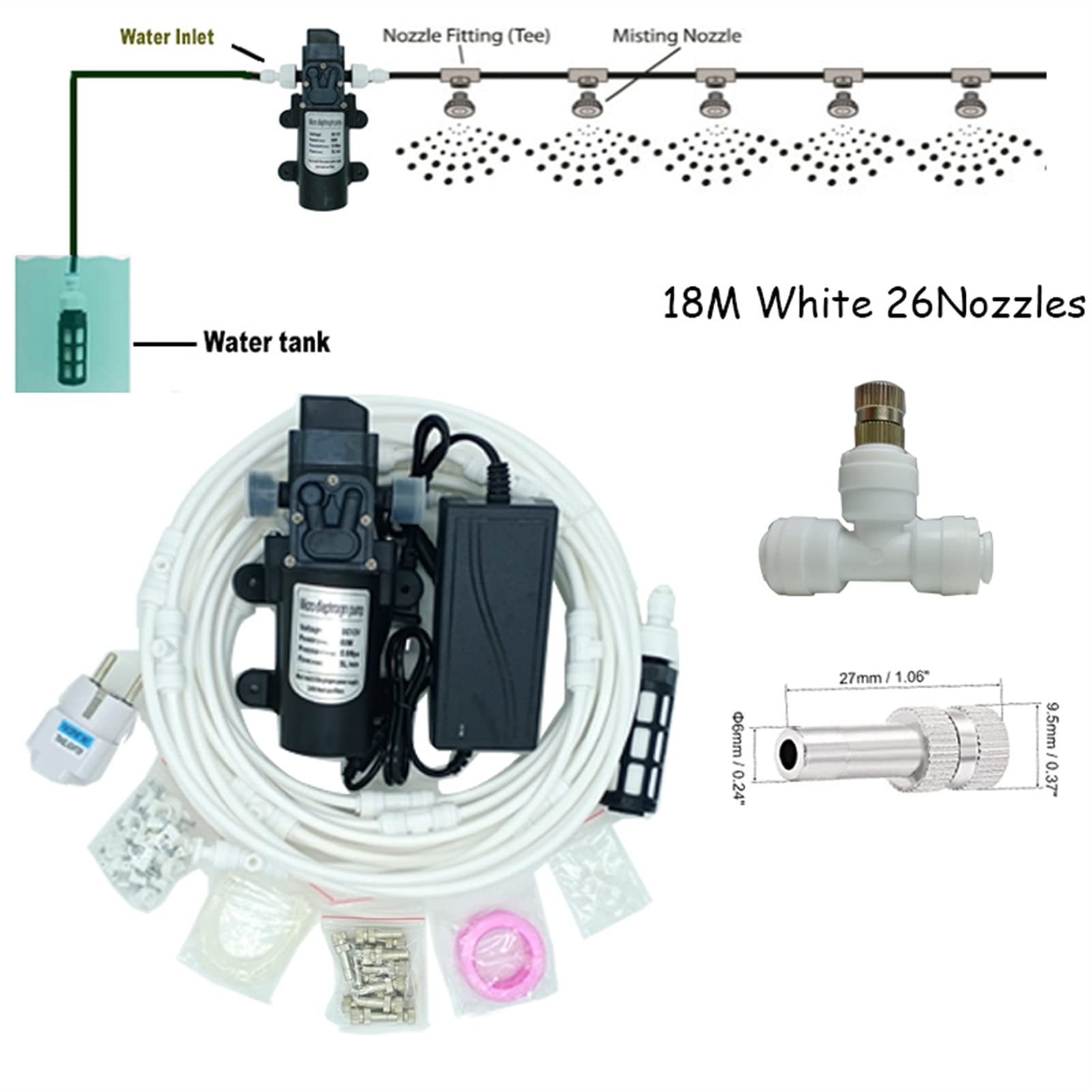 Kit de Sistema de Enfriamiento por Nebulización con Bomba, Sistema de Nebulizacion para Exteriores Terrazas Jardín Patio, Kits de Riego por Goteo para Césped, Flor, Invernadero (Size : 18m/59ft)