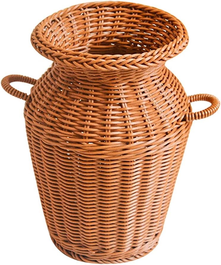 Cabilock Light Brown Plastic Modern Vase, Handmade Rattan Cover, Farmhouse Decor, Multipurpose Floral Holder, Tabletop Decorative Pot, Gift Set for Women