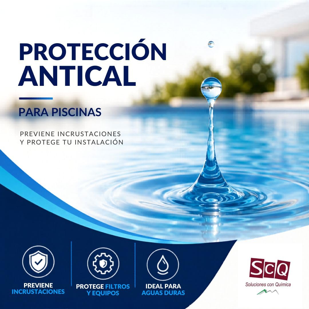 Anticalcáreo y antiincrustante Piscinas Agua Dura | Previene la Cal y Protege Circuitos de Filtración | Acción Dispersante para Piscinas Climatizadas y Exteriores