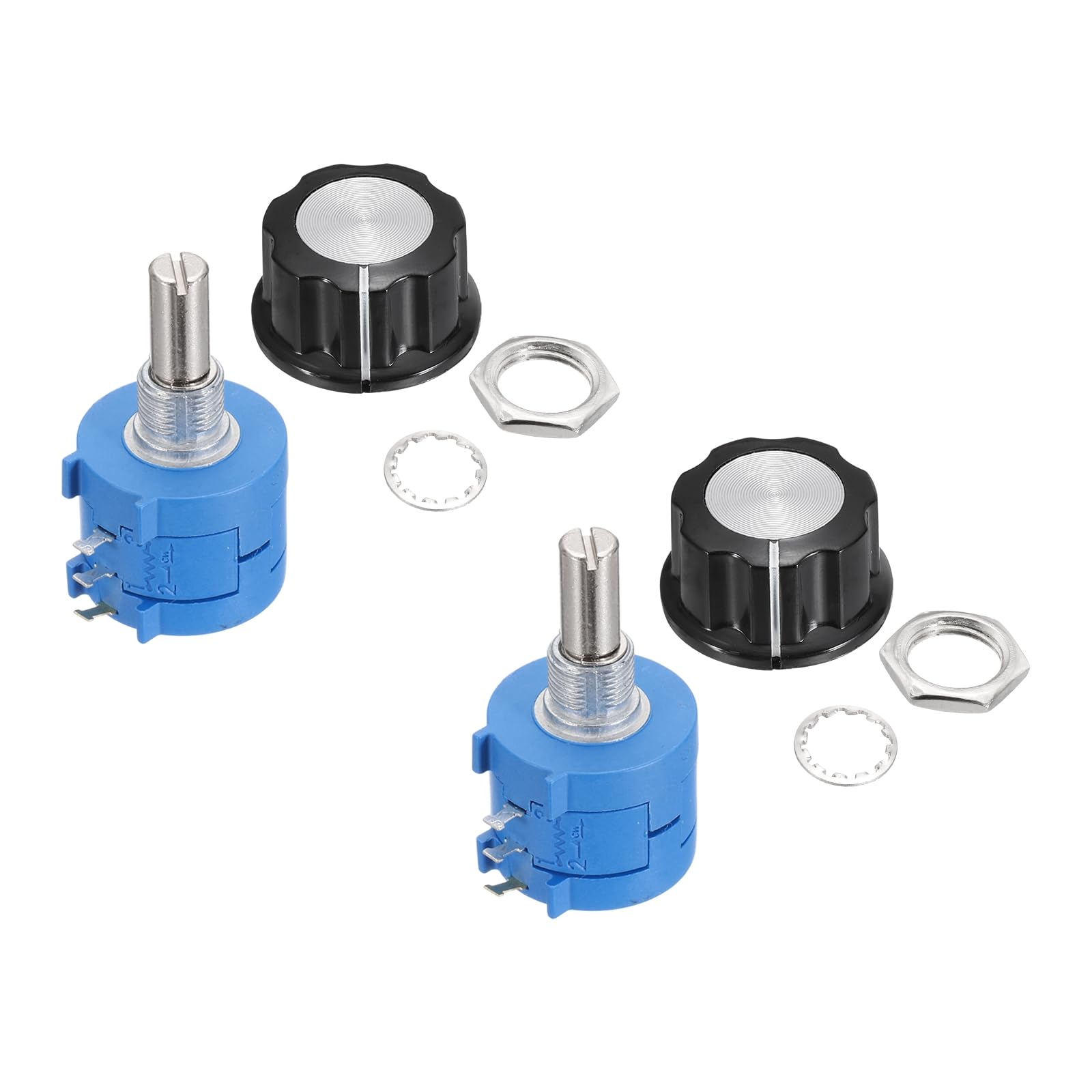 sourcing map 2 Set 3590S-2-104L 100Kohm Rotary Potentiometer, Precision Multi Turn Wirewound Potentiometer for Measuring Equipment with Type A03 Knob Cap Anti-Slip Washer
