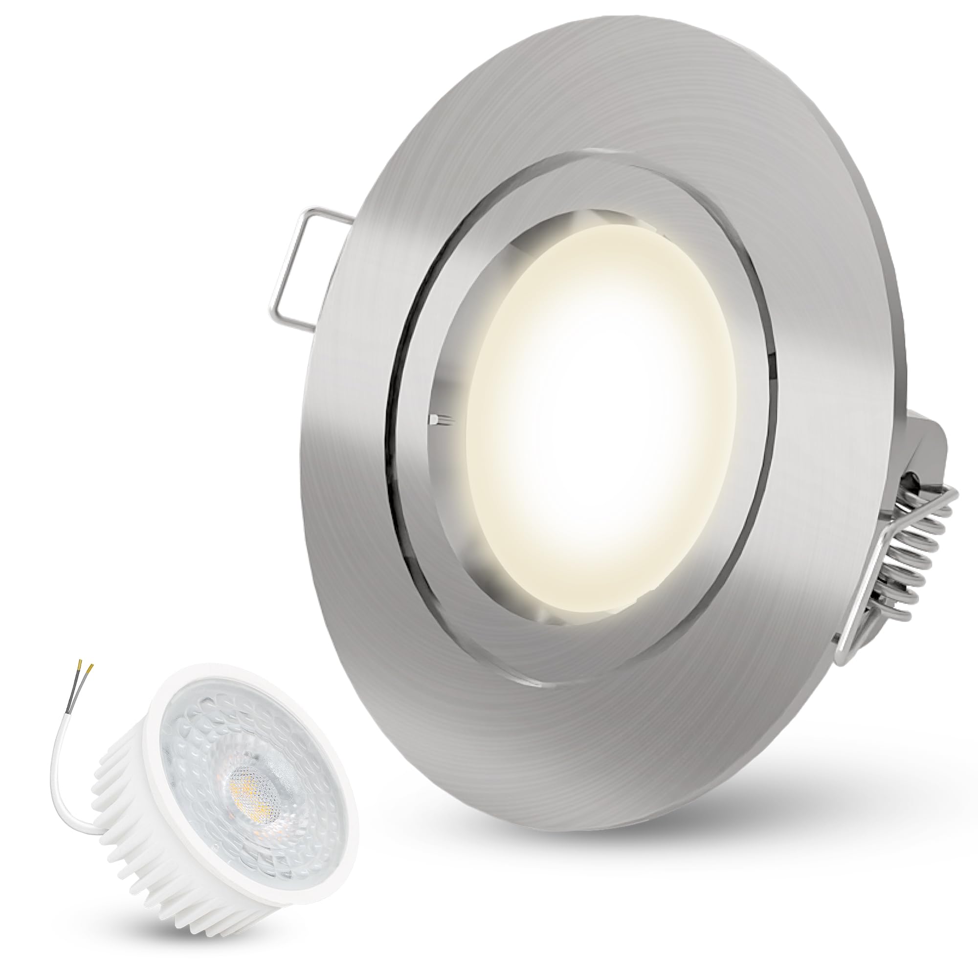 Set di 3 faretti LED da incasso in acciaio inox spazzolato, 15 mm, piatto, 3 W, luce bianca calda, 3200 K, 200 lm, 12 V, con trasformatore LED da 15