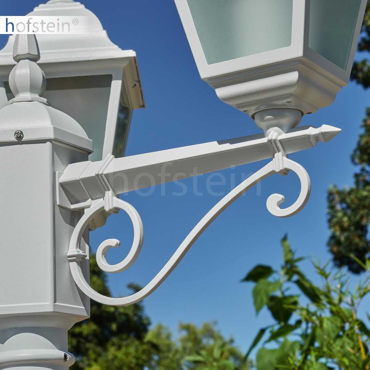 HOFSTEIN Kandelaber Naofe Lampe d'extérieur en métal/verre dépoli en blanc, vitres interchangeables transparentes, lampe de chemin au design rustique/antique/vintage pour jardin, terrasse, cour, max