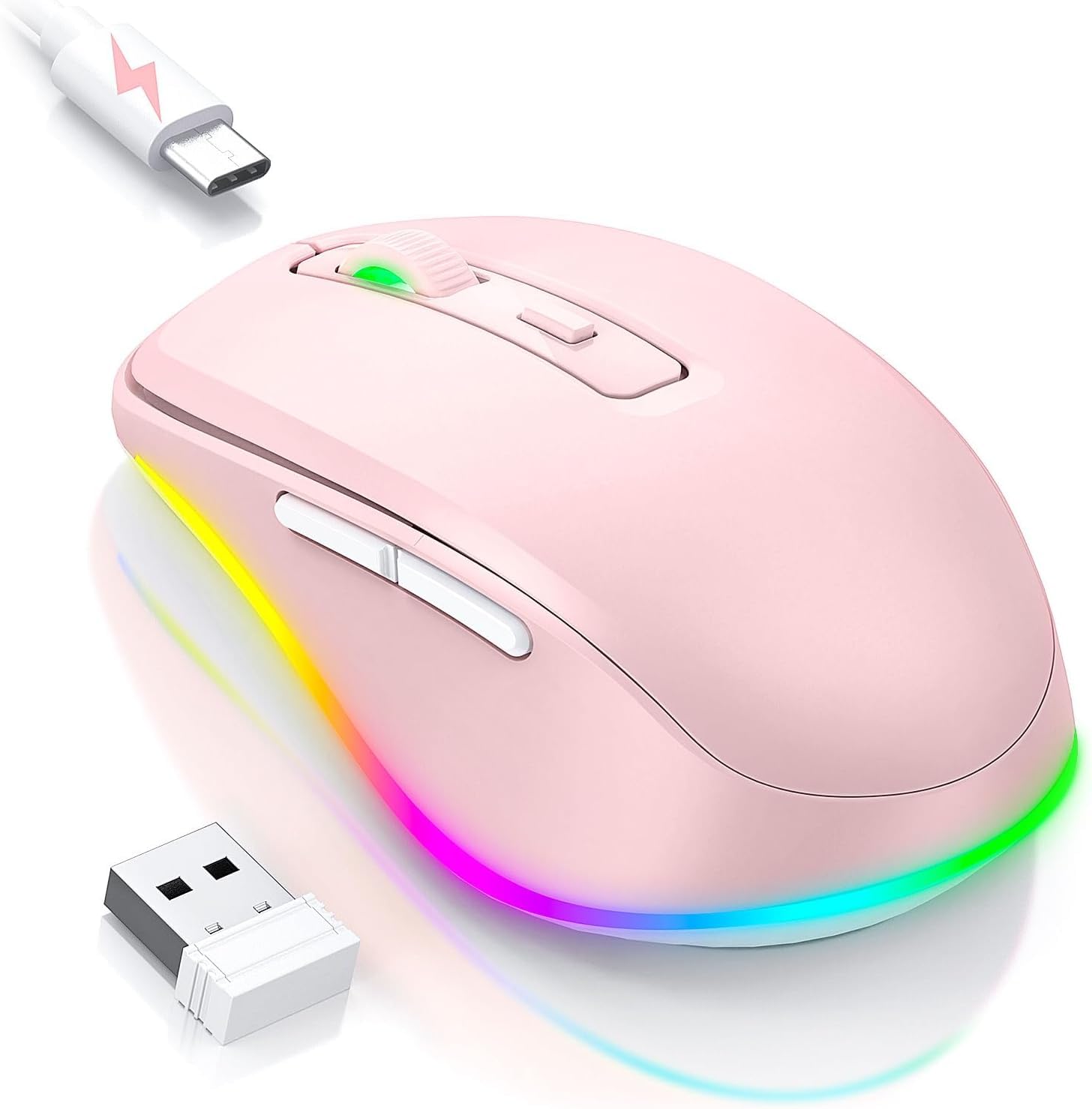seenda Maus Kabellose mit Jiggler, Leise, Wiederaufladbare, Rosa
