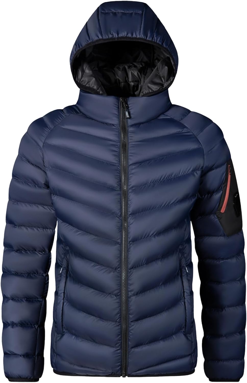 Puffer Jacket for Men Lightweight Hooded Insulated Winter Coat Waterproof Windproof Zipper Down Jacket for Snow Ski