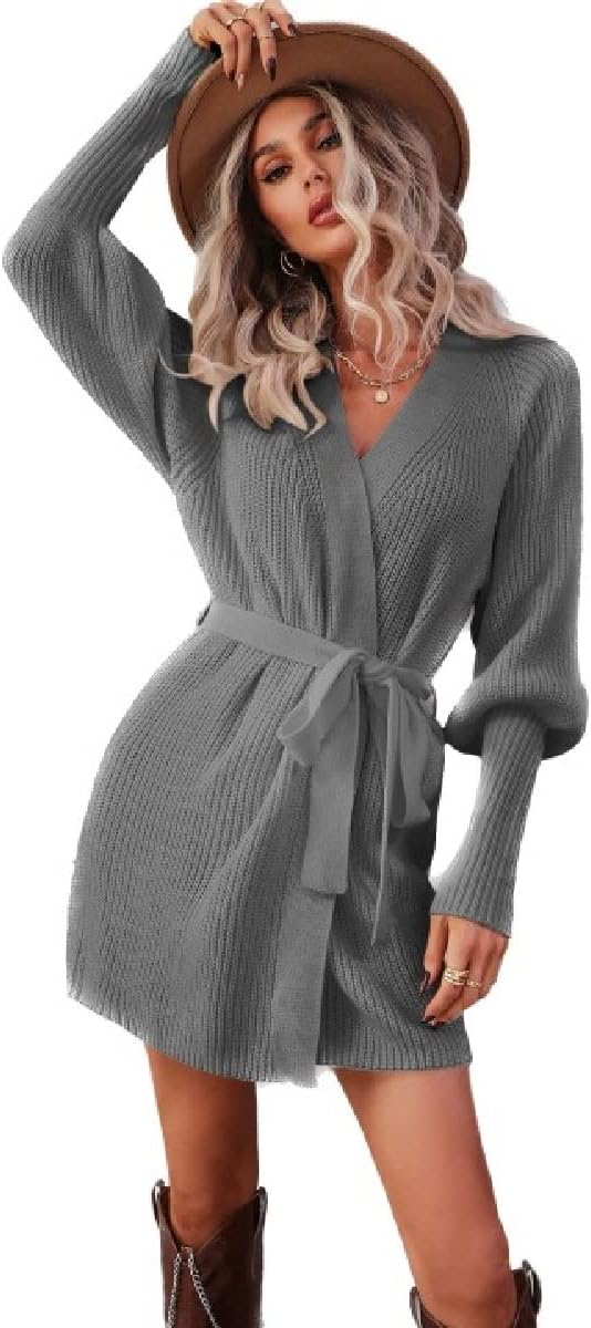 Long Cardigans for Women Open Front Knit Sweater Coat with Belt V Neck Wrap Tie Waist Cardigan Outwear
