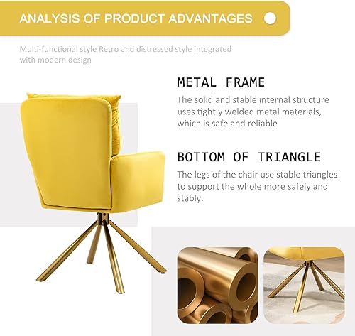Miniatura 4 de Silla de escritorio de oficina de terciopelo sin ruedas, moderna silla giratoria con patas doradas, silla de trabajo para computadora de asiento