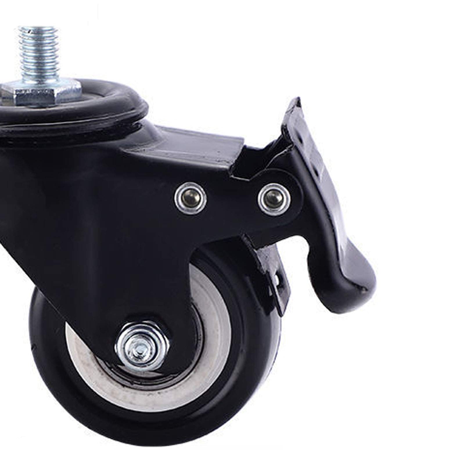 Ruedas giratorias resistentes, 4 unidades de 2/1,5 pulgadas, rosca M8/M10 para muebles, giro de 360°, silenciosas, con doble rodamiento, con frenos, color negro, para mesita de noche y mesa (1,5 pulga