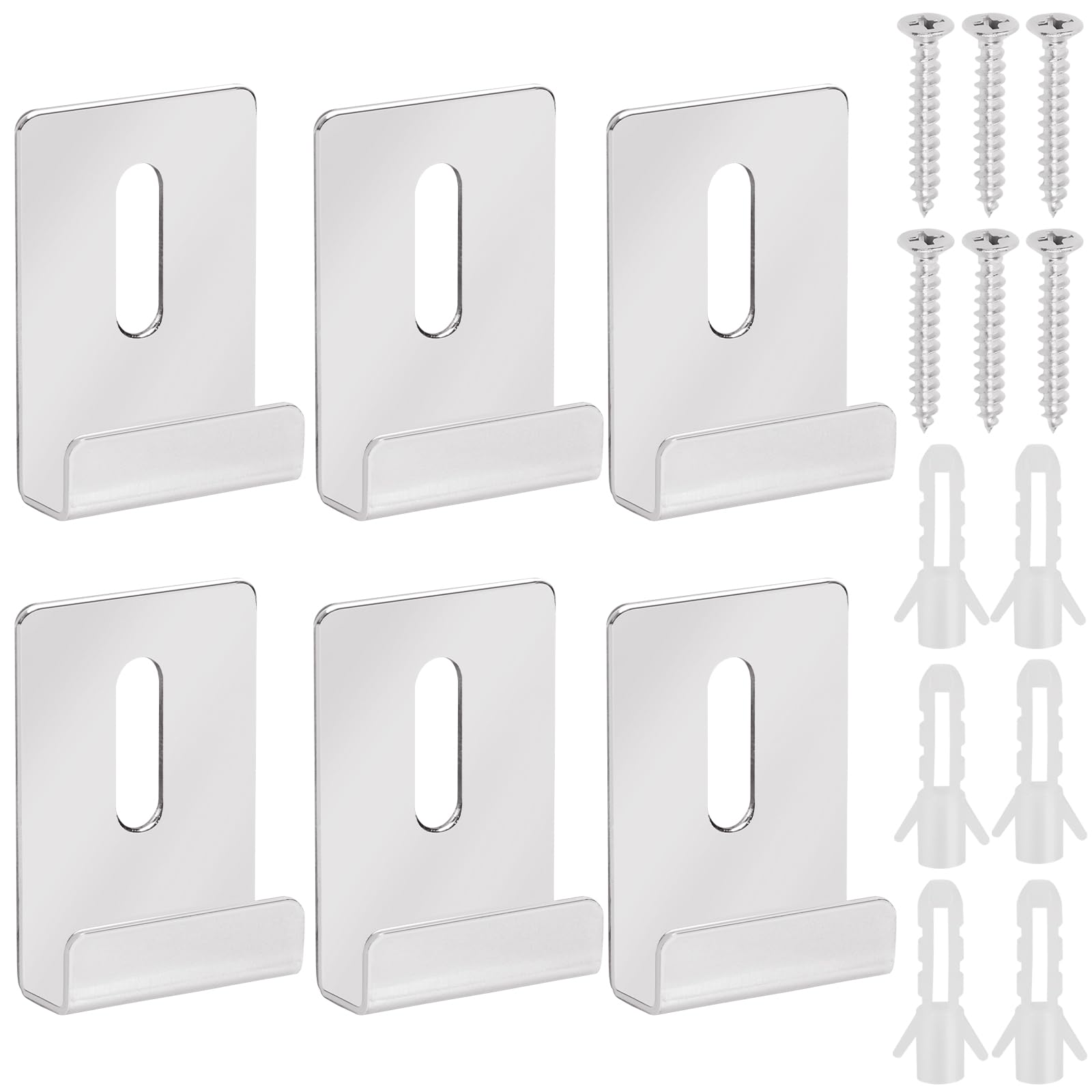 Swpeet 6 Sets Silver Metal Mirror Clips Kit with Screws, Wide Channel Mirror Hanger Clip Kit