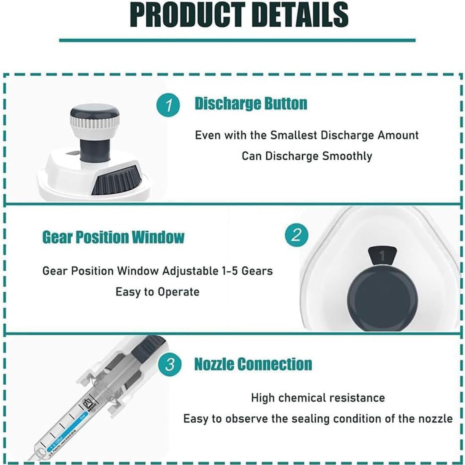 Micropipeta de laboratorio, pipeta continua de alta precisión, con puntas de 5 ml, desplazamiento de líquido ajustable de 5 velocidades, pipeta monocanal, dispensador de gotero, para investigación