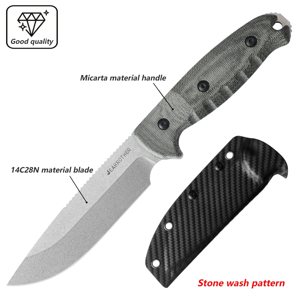 JEABROTHER, 14C28N steel, Miketa handle, fixed blade, camping, fishing (BK0230A)