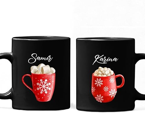 Miniatura 7 de Taza de cerámica de Navidad para pareja, taza de cerámica de Navidad con nombre inicial personalizado, tazas de café personalizadas para esposo