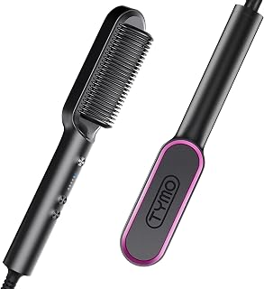TYMO Hair Straightener Brush, Hair Iron with Built-in Comb, Fast Heating & 5 Temp Settings & Anti-Scald, Perfect for Professional Salon at Home, Straightening Brush That Reduces Styling Time, Hot Comb, TYMO RING Matte Black
