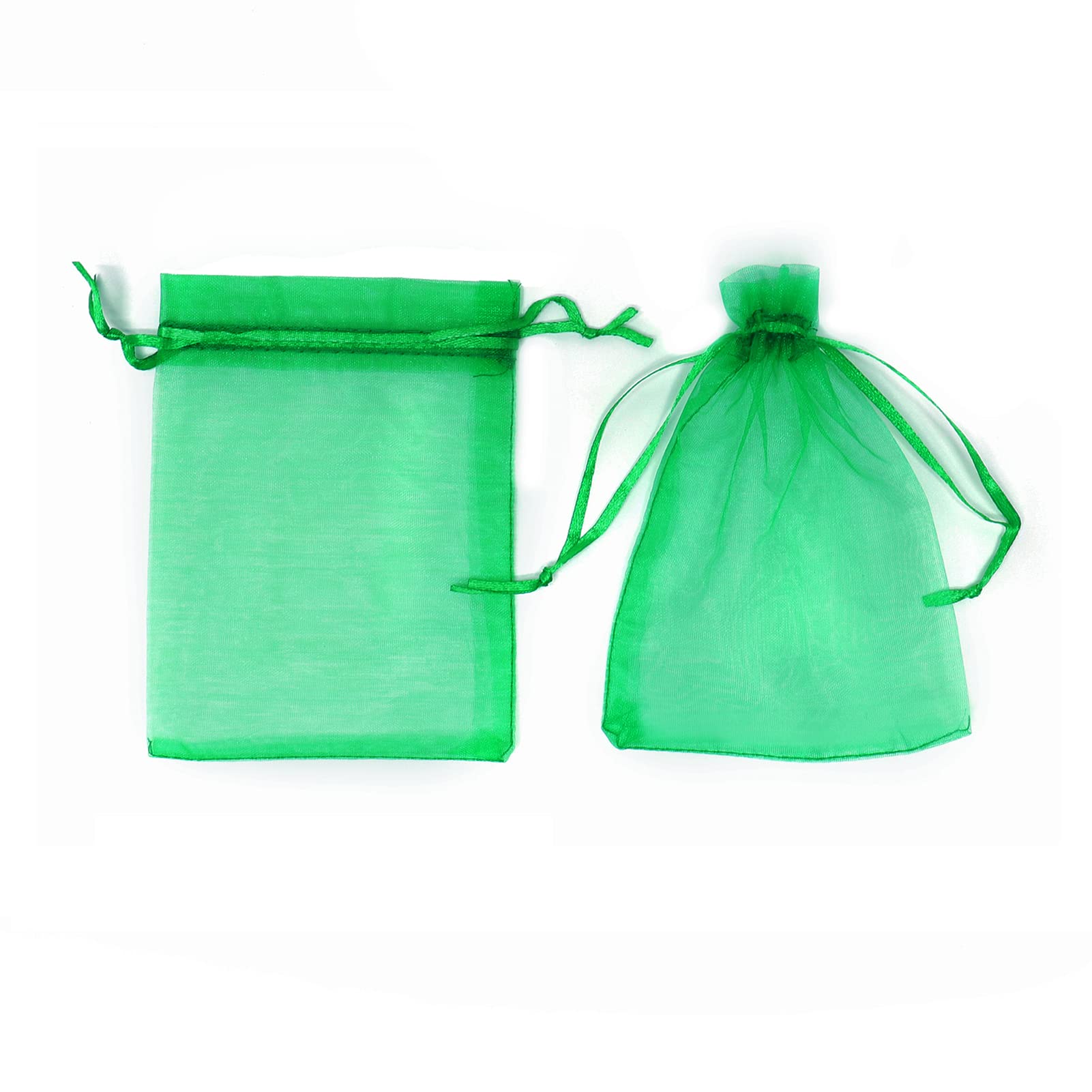 Bezall 100Pcs 3x4 Inch Green Organza Bags with Drawstring, Christmas Small Mesh Jewelry Gift Pouches Baby Shower Party Favor Bags in use