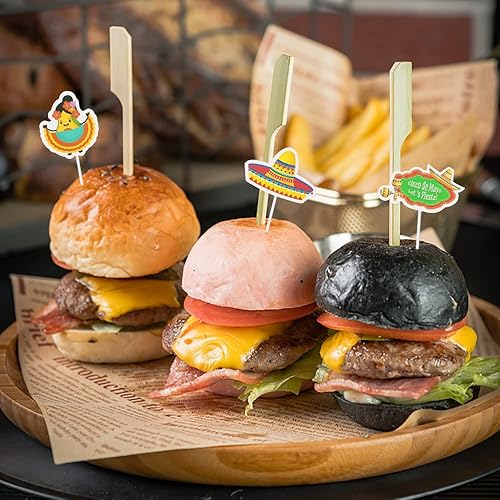 Vista 8 de Hying 42 piezas de adornos mexicanos para cupcakes, cactus y chile, con purpurina, sándwich de aguacate, palillos para pastel de caballo, decoración