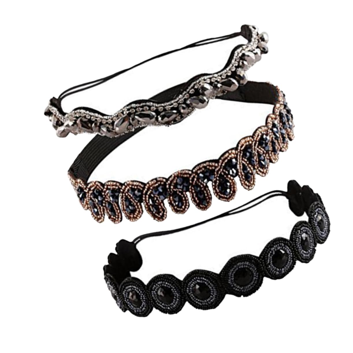 Healeved Lot De 3 Bandeaux Élastiques Taille Unique Avec Perles Et Strass Pour Femmes Accessoires Pour Cheveux Tendance 3 Pièces X 3