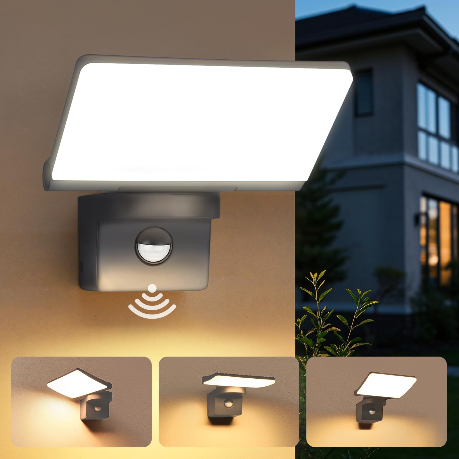 YindaLux 14W Außenlampe mit Bewegungsmelder LED, IP65 Wasserdichte Wandleuchte Außen/Innen, 3000K Aussenleuchte mit Schwenkbar LED Panel, Modern Außenwandleuchte für Terrasse Eingang, Anthrazit