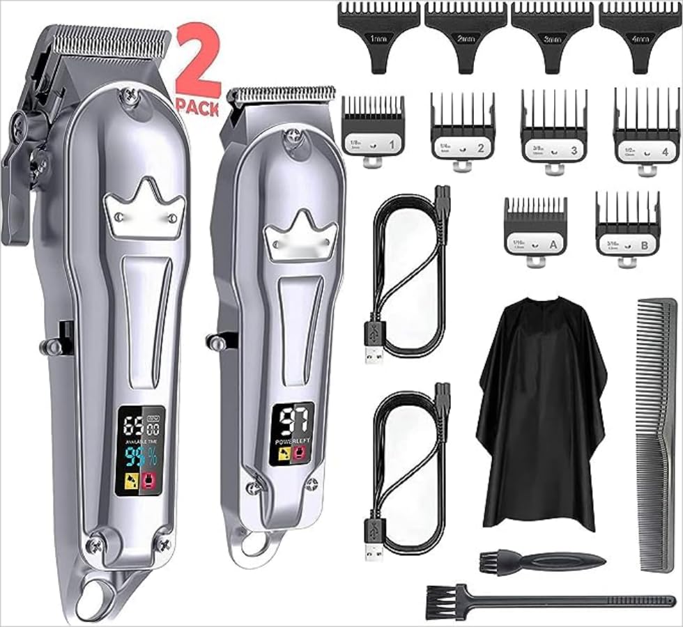 COOLBABYProfessional Men's Hair Clipper Hair Cutting Kit And Zero Gap T-blade Clipper Combination Cordless Hair Clipper Set, LED Display Self-cutting Machine
