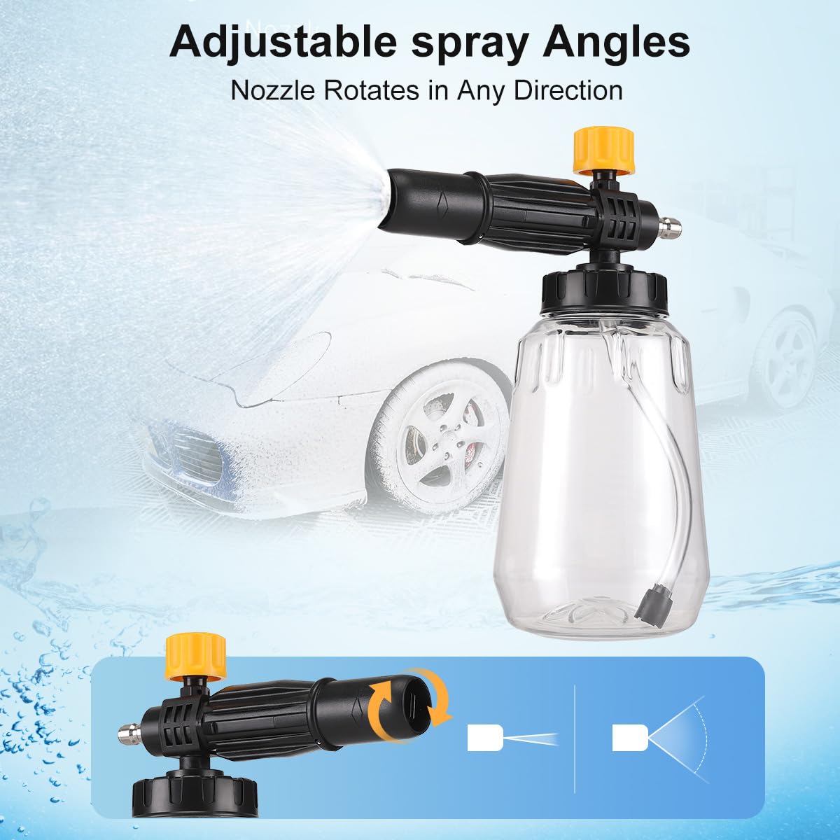 Pistola per schiuma per lavaggio auto, per applicazione idropulitrice, flacone da 1 litro con ugello regolabile per idropulitrice Karcher serie K K2 K3 K4 K5 K6 K7