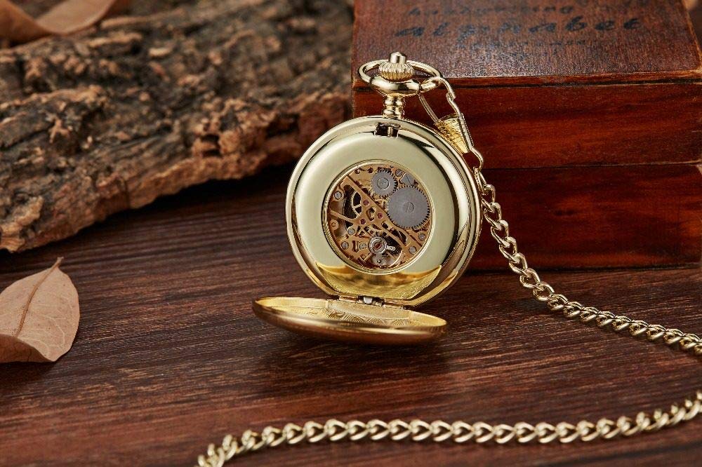 Amazon.co.jp: フォブチェーン付きレトロハンド風機械式懐中時計メンズ