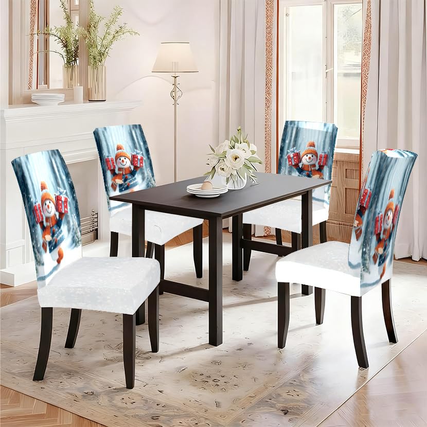Image of Snowman Christmas Dining Chair Covers Set of 4, Gift Slipcovers