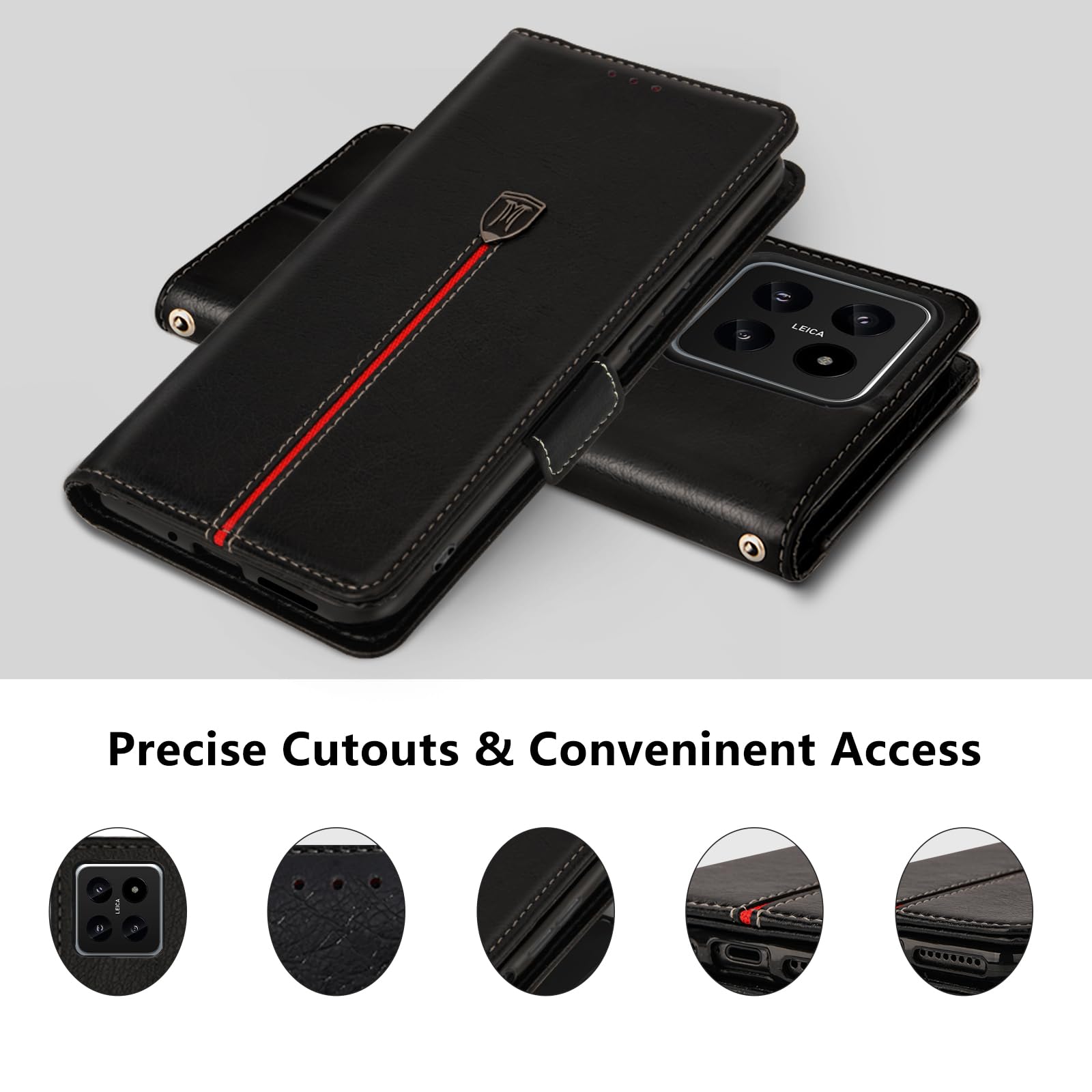 Cover Portafoglio Per Xiaomi 14 In Pelle PU – Custodia Magnetica Con Supporto E Slot Per Schede (Colore Arancione)