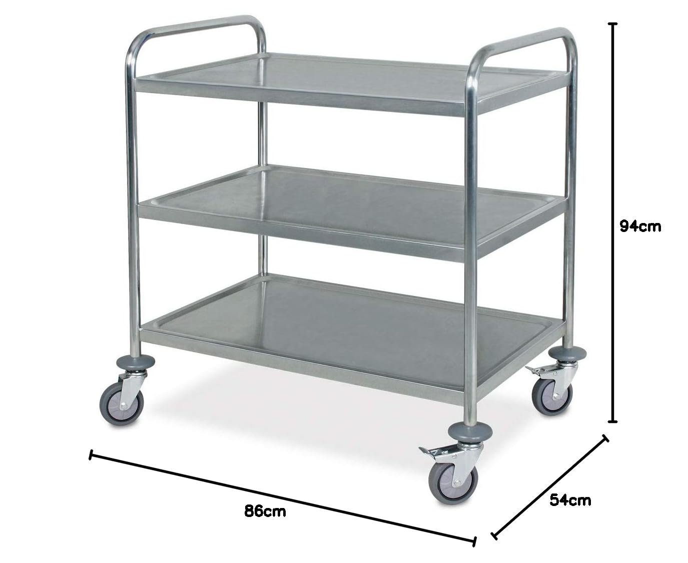 BRB Edelstahl-Servierwagen, 3 Etagen, LxBxH 860x540x940 mm, Tragkraft 150kg