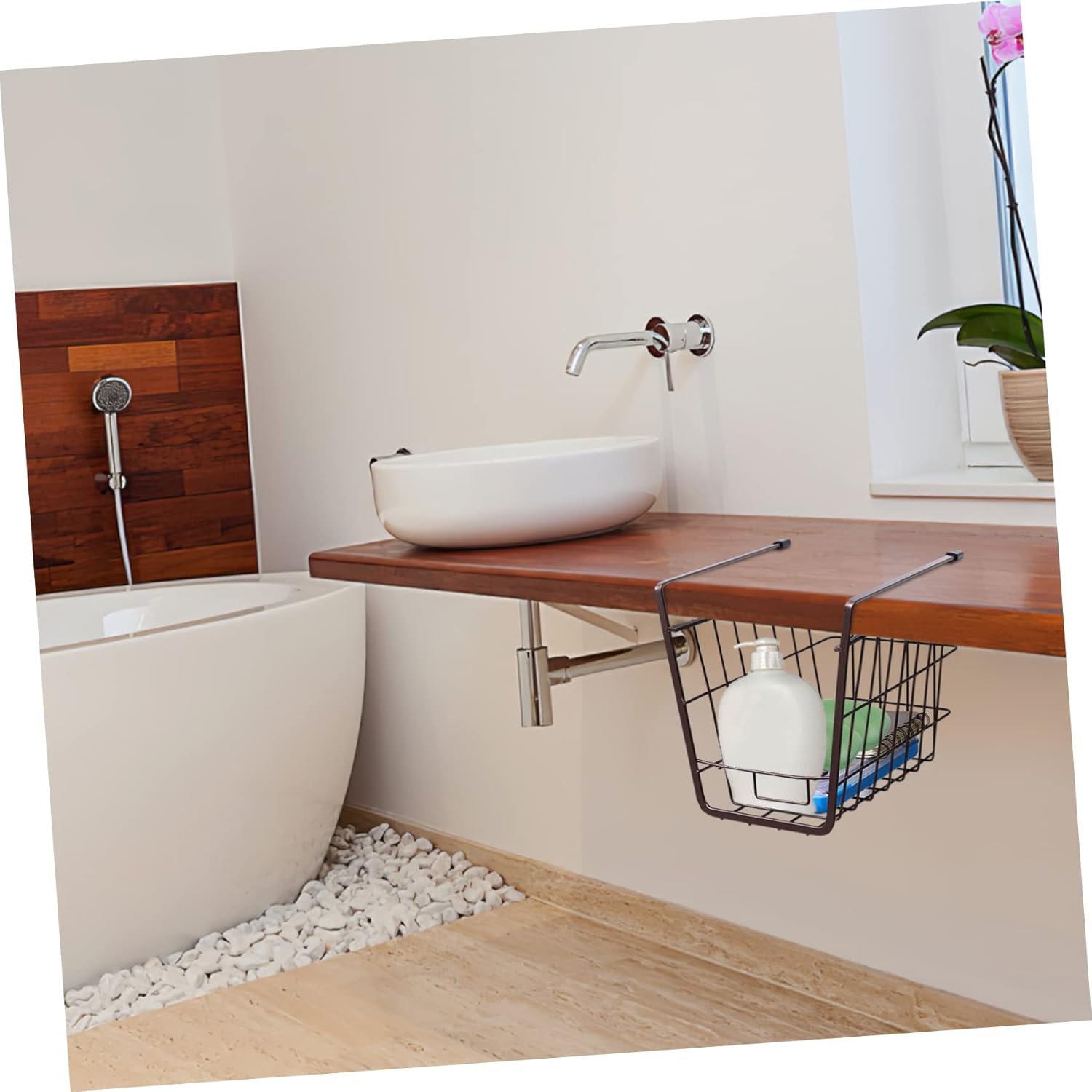 Hanging Storage Baskets for Kitchen 2 Pack White under Shelf Iron Wire Baskets Pantry Cabinet Organizers