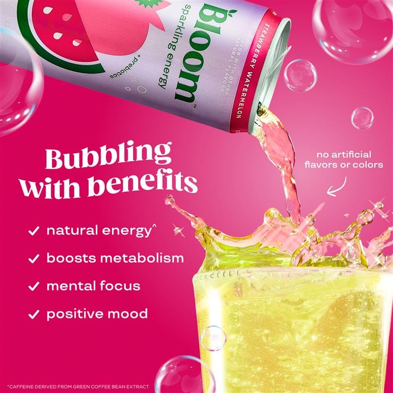 Image of Bloom Nutrition Sparkling Energy Drink - Apple Crisp / Glacier Crush Variety Pack - Natural Caffeine, Zero Sugar, 180mg Caffeine - Antioxidant-Rich with Green Coffee Bean, Green Tea Extract, Prebiotics - 12oz 12 Pack