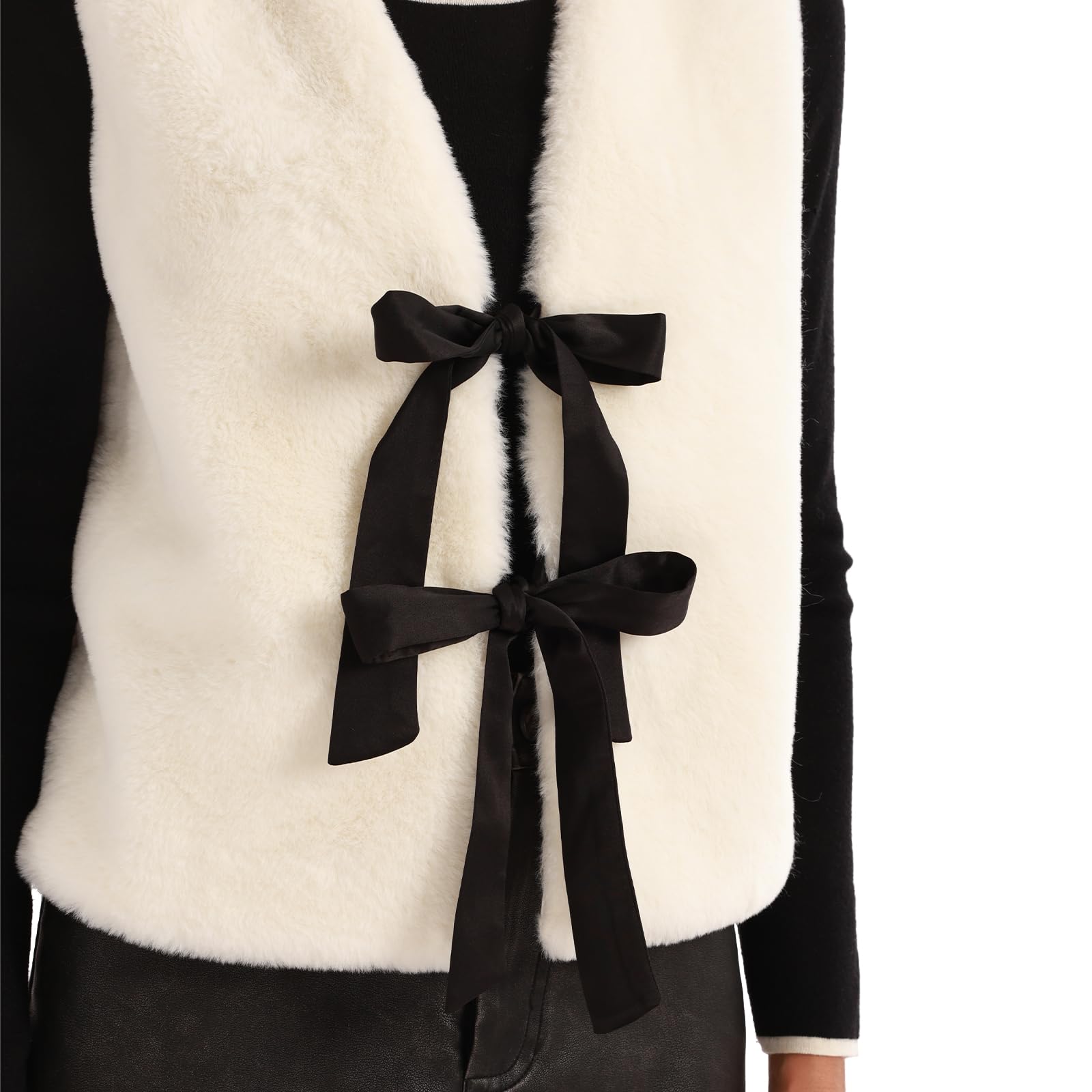 Amazhiyu Gilet en fausse fourrure pour femme - Gilet sans manches en fausse fourrure duveteuse pour l'hiver et le printemps - Cardigan décontracté à nouer - Gilet léger en fourrure