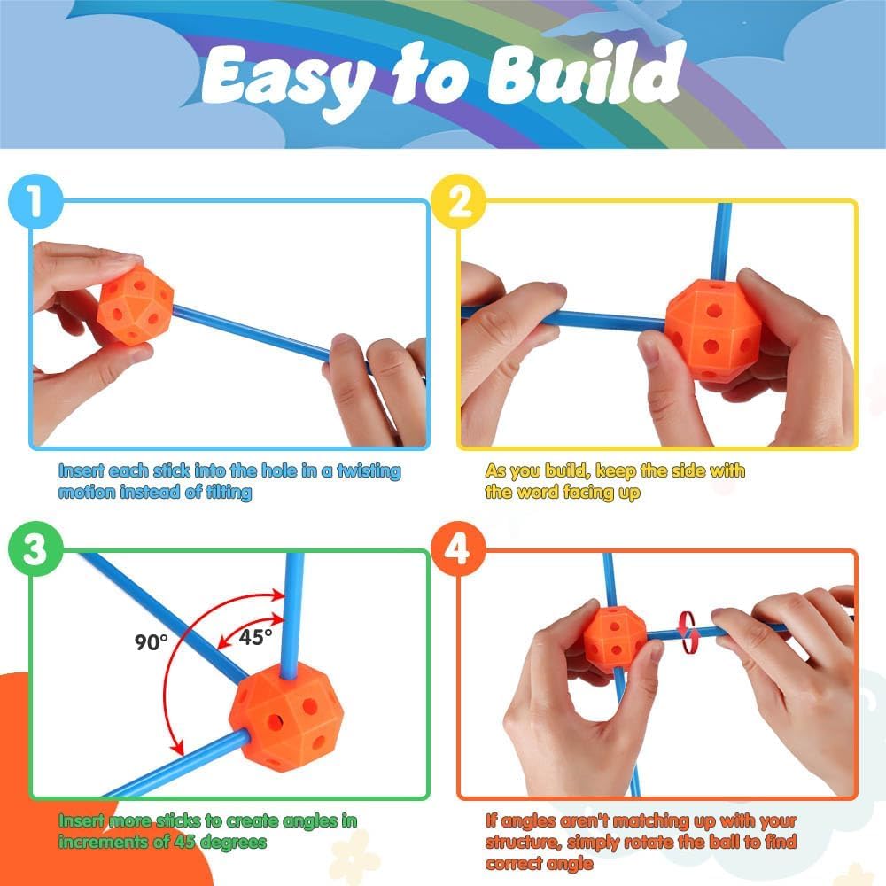 Kit de construcción de fortalezas para niños, 155 piezas de juguetes STEM de construcción para interiores y exteriores para niños y niñas de 3, 4, 5, 6, 7, 8 años, lo último, para construir fortalezas 6