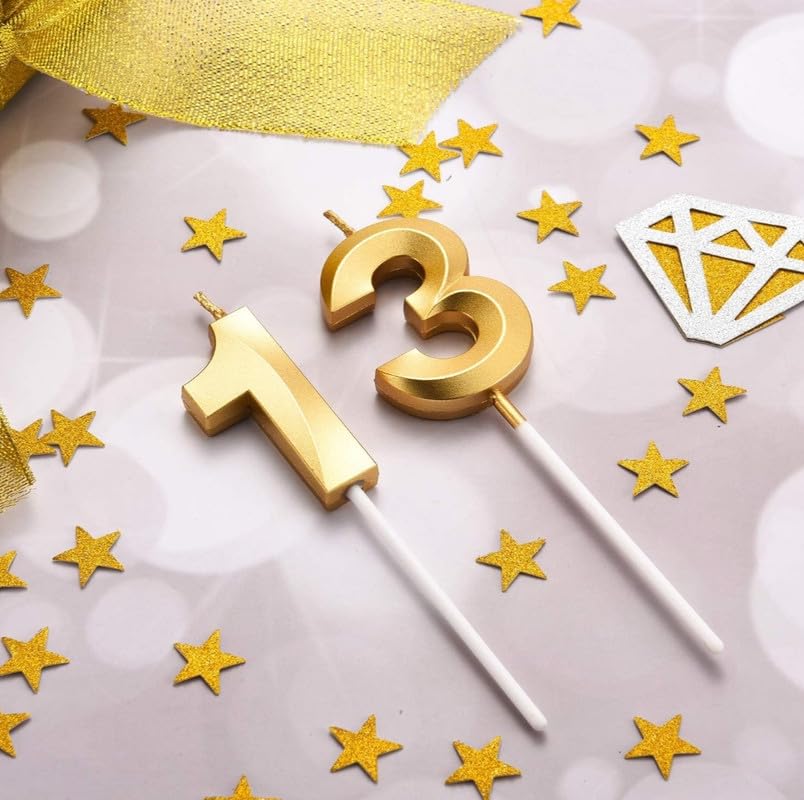 Image of Number Candles 3 inch for Birthday, Wedding, Engagement, Valentines Day Celebration, Theme Party Cake Decoration Gold (Numerical No 13 or 31)