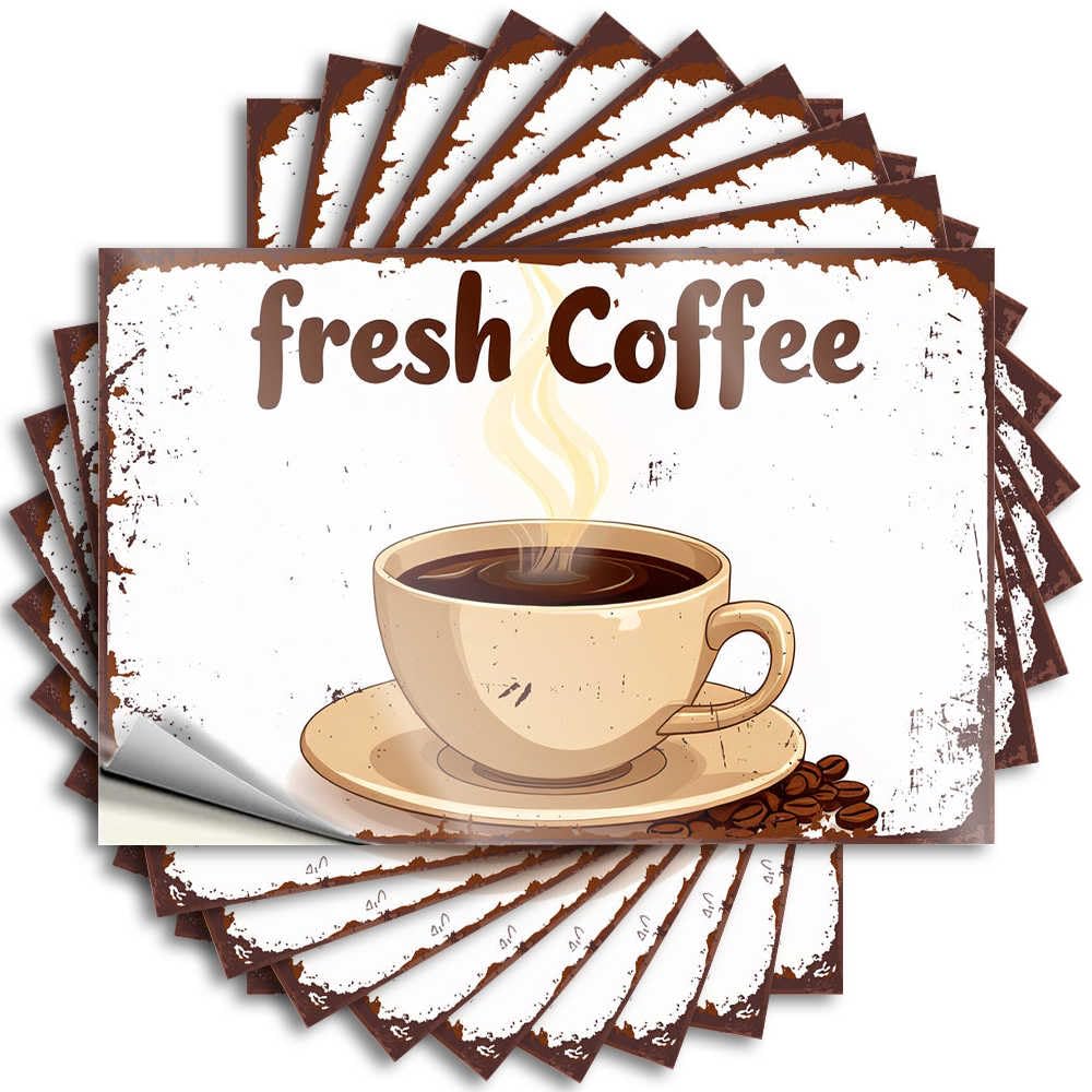 Tattoos Patio Bar Accessories Custom Stickers, Hard Waterproof Steaming Fresh Coffee Cup with Beans On Rustic Background for Hydro Flask | Fun Vinyl Decals for Items Holiday Gift(6X9CM)