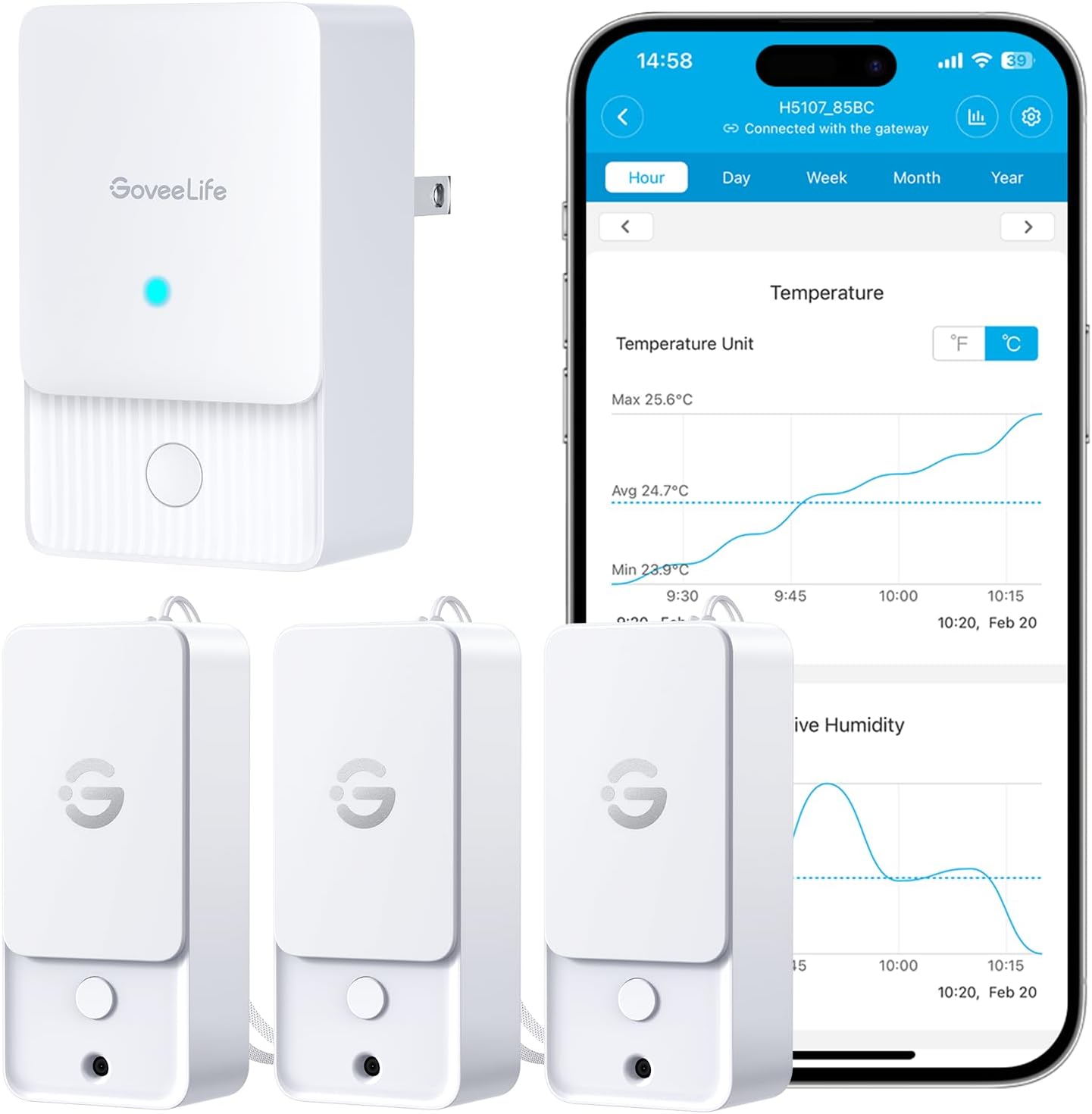 GoveeLife Indoor WiFi Thermometer Hygrometer 3Pack, Smart Humidity Temperature Sensor with IP 65 Waterproof, App Notifications, 2-Year Free Data Storage Export, Temperature Humidity for Home Patio