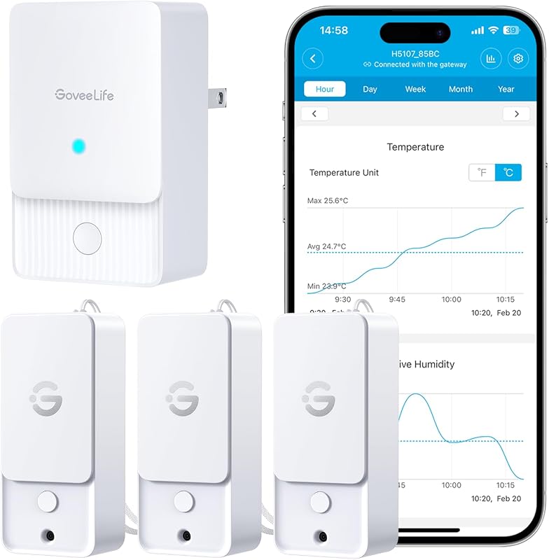 GoveeLife Outdoor Indoor Wi-Fi Gateway Thermo-Hygrometer Wireless, 3 Pack | IP65 Waterproof Temperature Humidity Sensor with Remote APP Alert, 1312ft Monitoring Range, for Home, Greenhouse, Patio