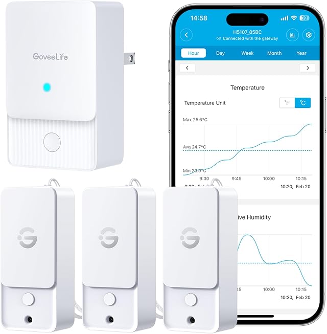 GoveeLife Outdoor Indoor Wi-Fi Gateway Thermo-Hygrometer Wireless, 3 Pack | IP65 Waterproof Temperature Humidity Sensor with Remote APP Alert, 1312ft Monitoring Range, for Home, Greenhouse, Patio